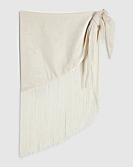 Cream Fringe Jacquard Hip Scarf