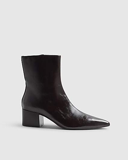 Burgundy Point Toe Heeled Ankle Boots