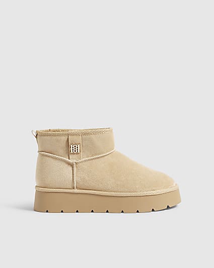 Beige Faux Fur Lined Platform Boots