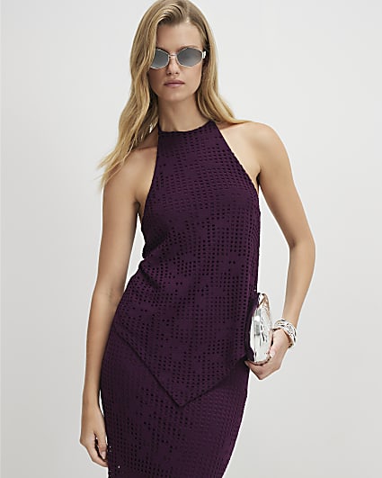 Purple Crochet Halter Top