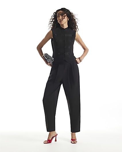 Black Tux Detail Barrel Leg Trousers