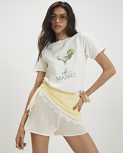 Cream Cotton Margs Hotfix T-Shirt