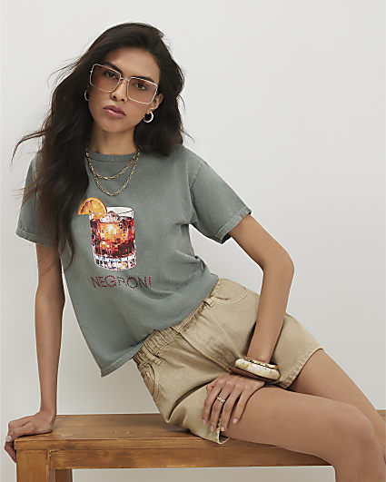 Khaki Cotton Negroni Hotfix T-Shirt