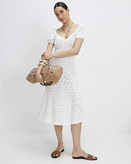 White Broderie Midi Dress