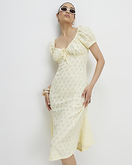 Yellow Broderie Midi Dress