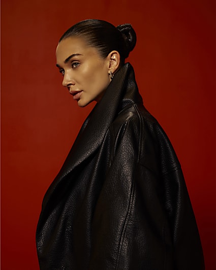 Black Faux Leather Shawl Collar Bomber Jacket
