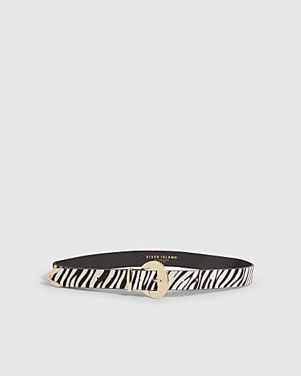 Brown Zebra Print Faux Hair On Leather Belt