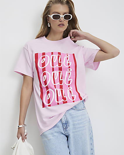 Pink Short Sleeve Oui Oui Graphic T-Shirt