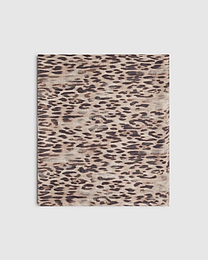 Beige Leopard Voile Large Scarf