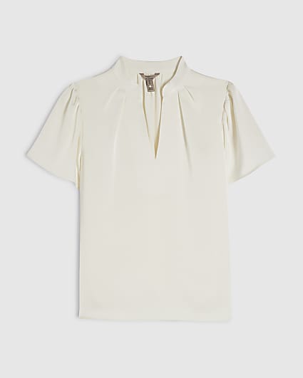 Petite White Satin Blouse