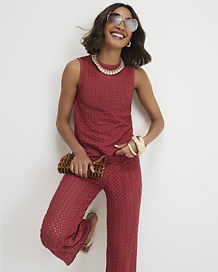 Red Crochet Tunic Top