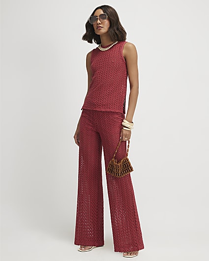 Red Crochet Wide Leg Trousers