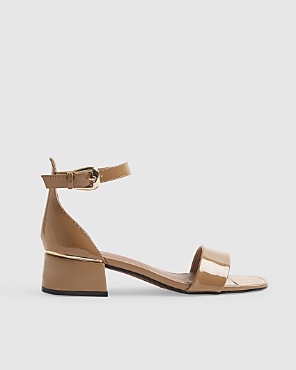 Beige Patent Low Heel Sandals