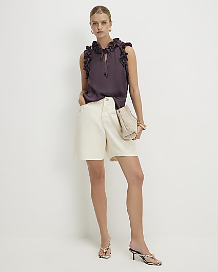 Purple Satin Ruffle Tank Top