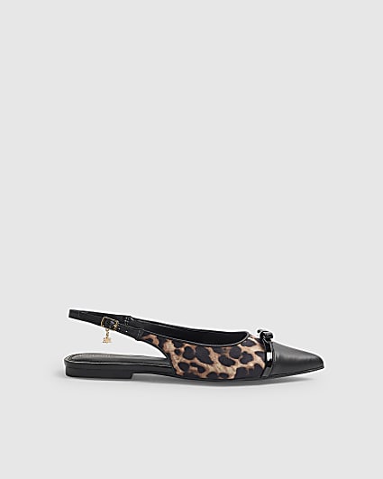 Brown Leopard Bow Slingback Point Toe Flats