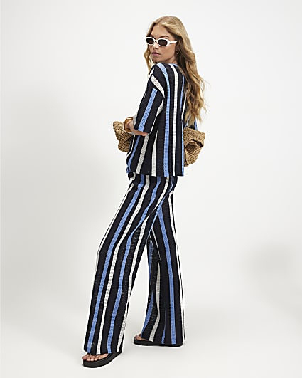 Navy Crochet Stripe Trousers