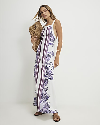 Purple Paisley Print Textured Maxi Dress