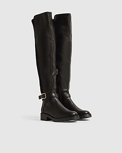 Black Hybrid Thigh High Leg Boots