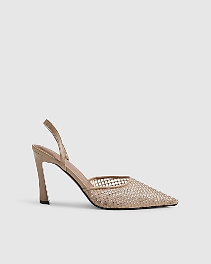 Pink Diamante Sling Back Court Heels
