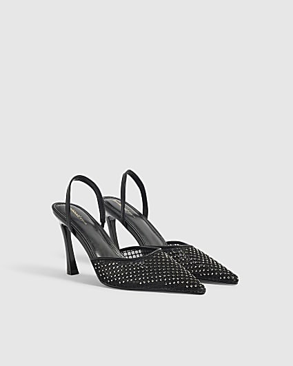 Black Diamante Slingback Court Heels