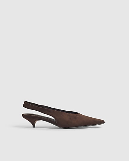 Brown Slingback Court Kitten Heels