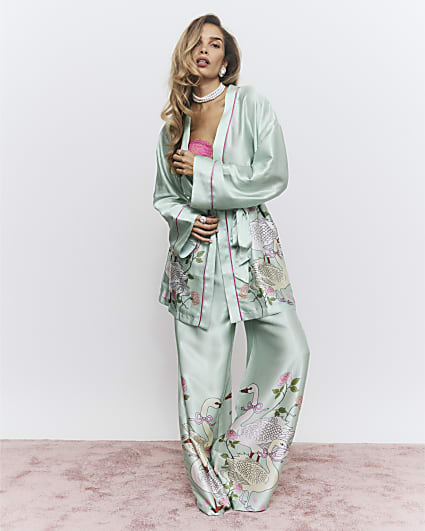 Green Satin Swan Robe