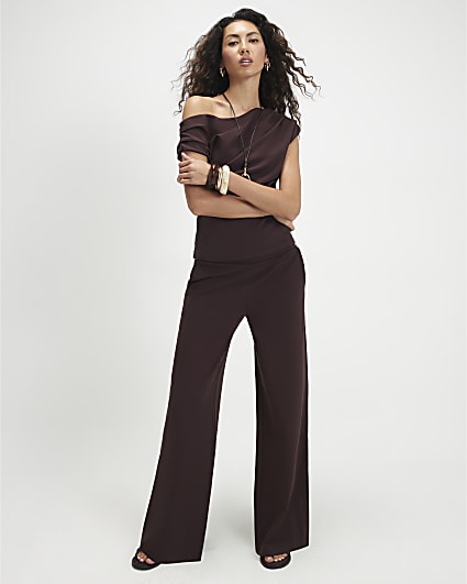 Brown Ponte Wide Leg Trousers