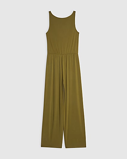 Khaki Cupro Sleeveless Jumpsuit