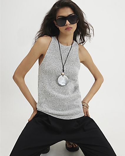 Grey Knitted Sleeveless Tank Top