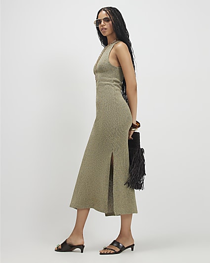 Green Textured Midi Dress