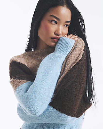 Brown Argyle Print Batwing Jumper