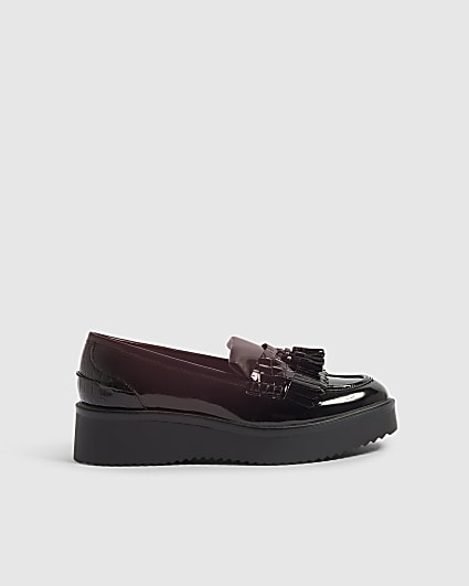 Black Tassel Croc Chunky Loafers