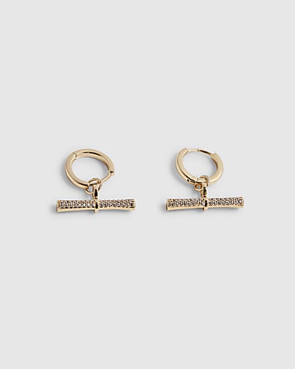 Gold Diamante T Bar Earrings