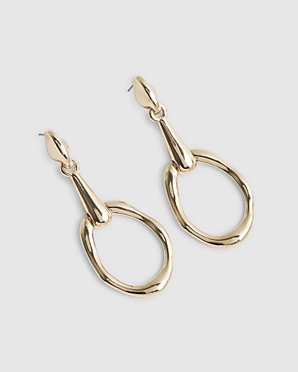Gold molten drop hoop earrings