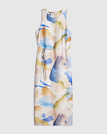 Petite Cream Blur Print Midi Slip Dress