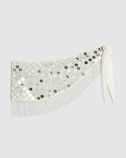 Cream Mirror Sequin Hip Scarf