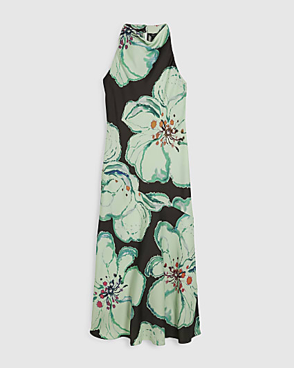 Petite Brown Floral Halter Maxi Slip Dress
