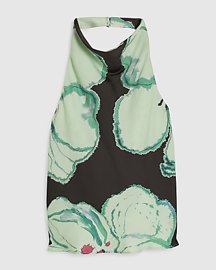 Petite Brown Print Halter Cowl Neck Top