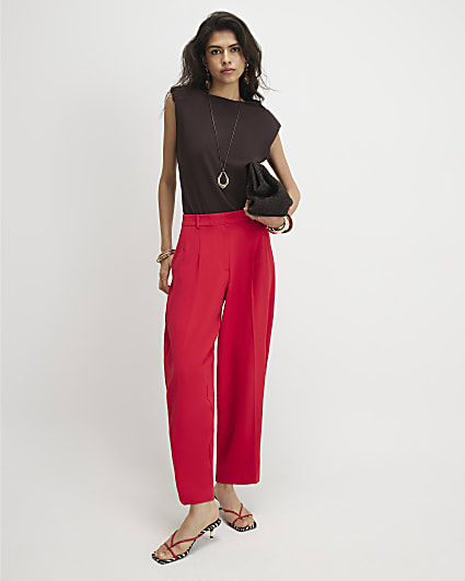 Red Drapey Barrel Leg Trousers