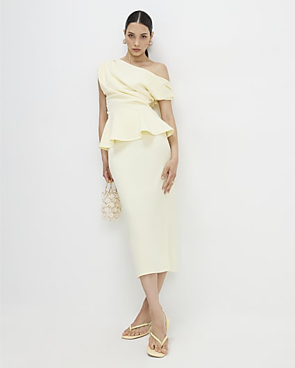 Yellow Peplum Midi Dress