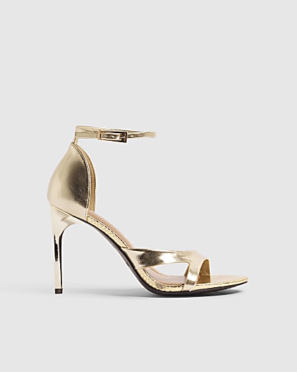 Wide Fit Gold Barely There Heeled Sandals