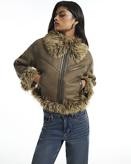 Khaki Faux Fur Lined Jacket