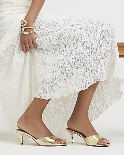 Gold Wide Fit Mule Heeled Sandals
