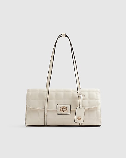 Cream Quilted Long Handle Shoulder Bag