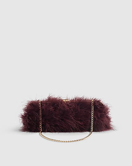 Burgundy Feather Framed Shoulder Bag