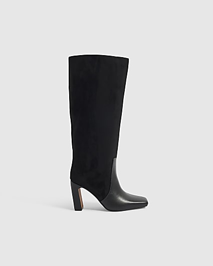 Black Wide Fit Block Heel High Leg Boots