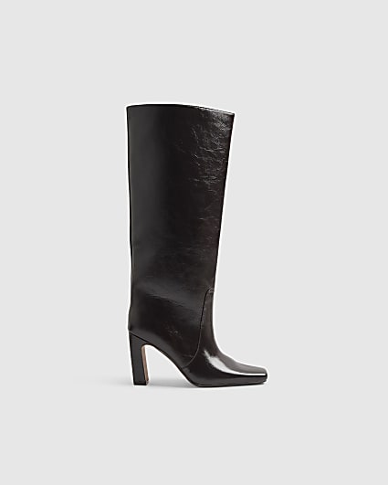 Brown Wide Fit Square Toe High Leg Boot