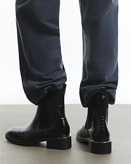 Black Wide Fit Faux Leather Ankle Boots