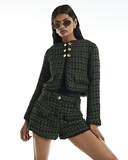 Green Boucle Tailored Shorts