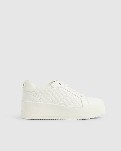 White Quilted Lace Up Trainers